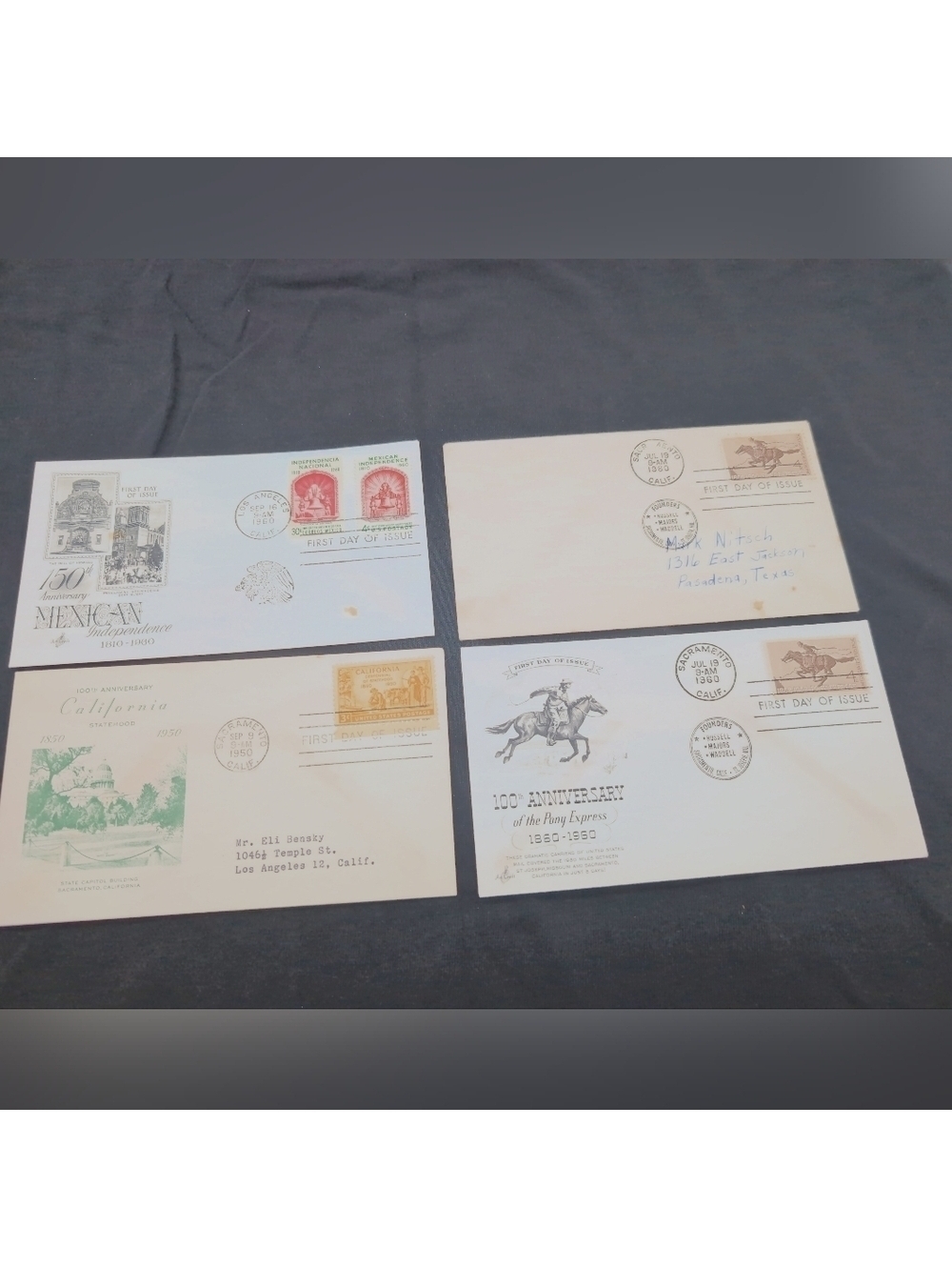 California Anniversary Pony Express 1960 1950 First Day Cover Envelopes